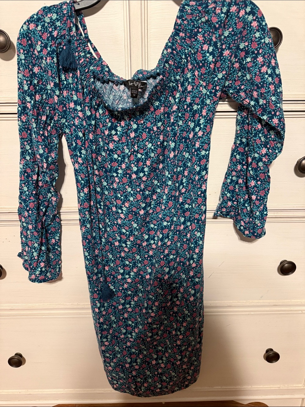 Grannycore Teal Floral Long-Sleeve nightgown with Pink & Light Blue Accents